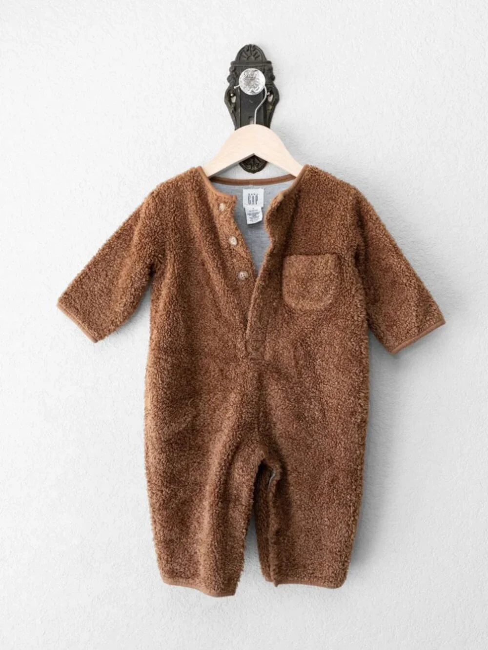 Baby Gap Teddy Bear Fleece Romper 12-18M Brown Sherpa One Piece Tail Cozy